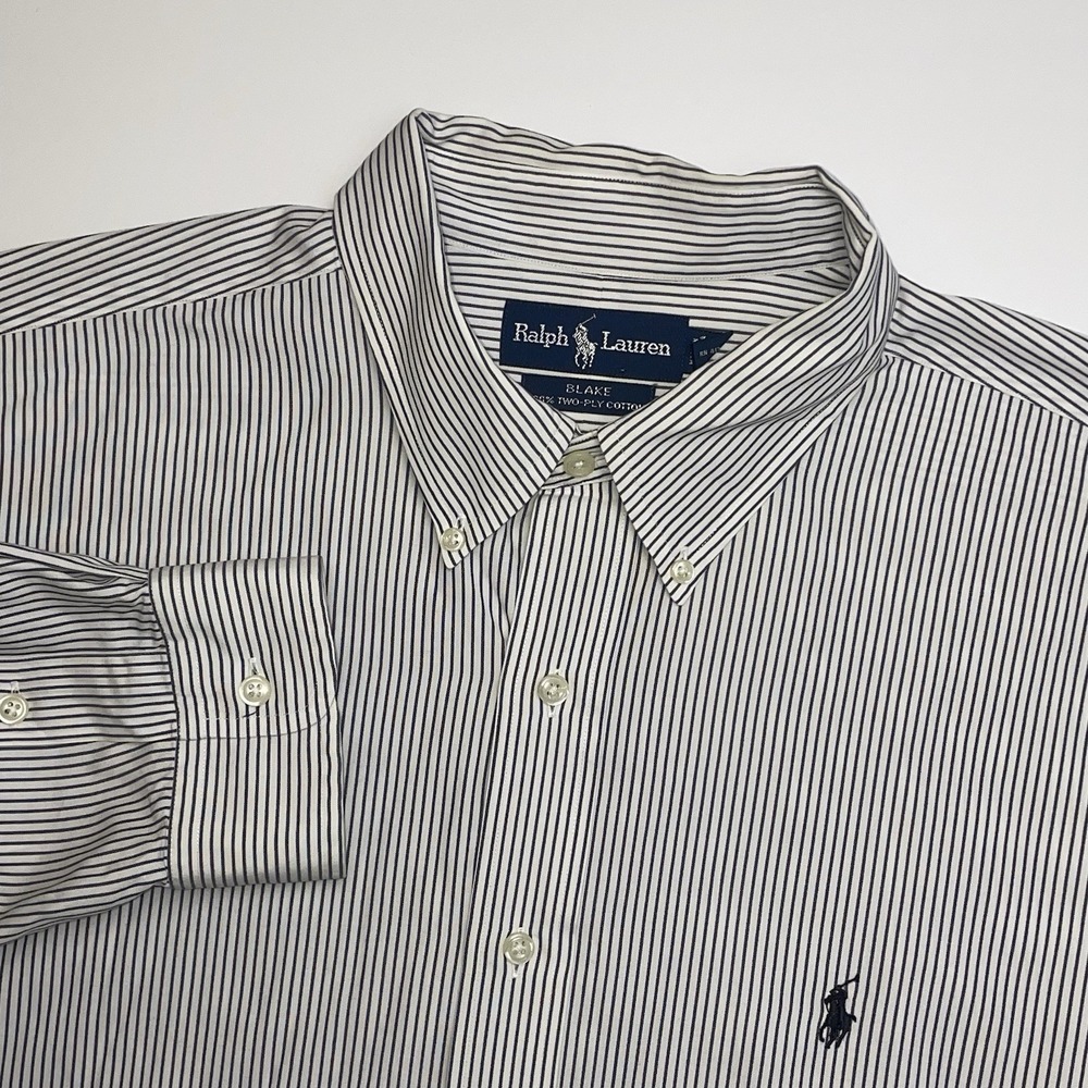 Polo Ralph Lauren Blake Shirt Mens XL White Black Striped Button Down 2-Ply READ